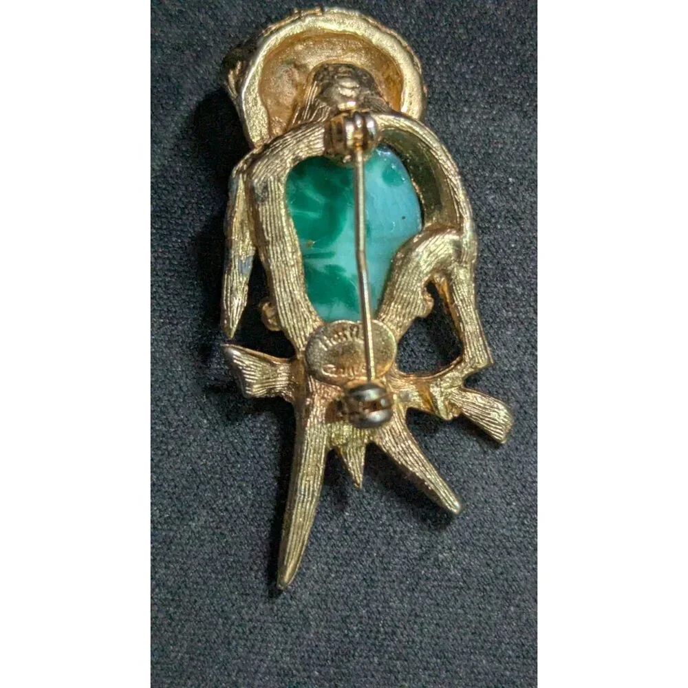 Vintage‎ Hattie Carnegie Owl Brooch With Faux Green Gemstone & Goldtone Finish